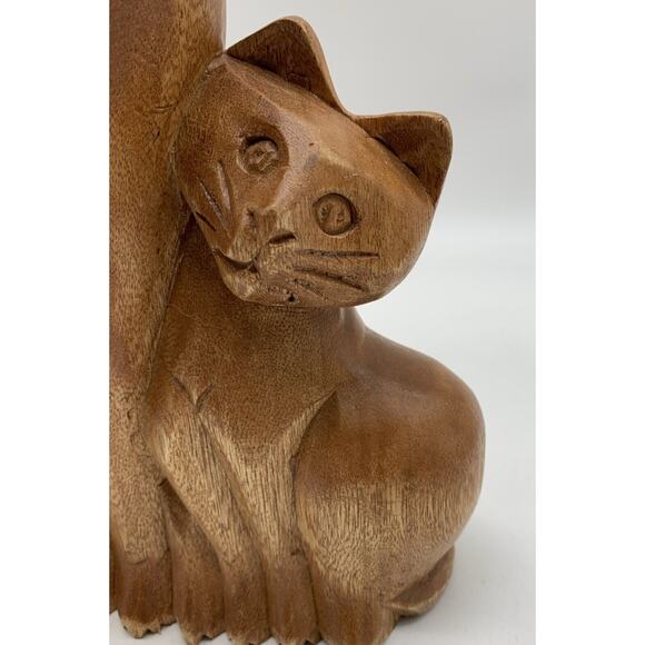 Vintage MCM Carved Solid Wood Cat Trio Cat Sculpture Mom Cat and Two babies 12” - Picture 3 of 7